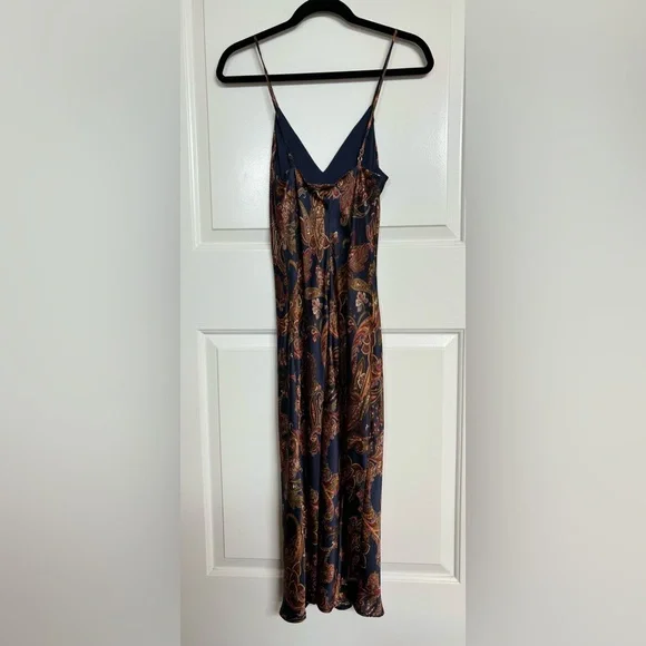 L'Agence Navy Paisley Silk Satin Slip 'Jodie' Dress sz 2